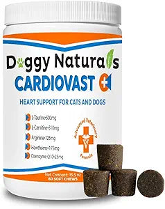 CardioVast Cardio Support and Cardio Strength Supplement for Dog and Cats, L-Taurine, L-Carnitine, Hawthorn, L Arginine, Coenzyme Q10-Supports Cardiovascular Heart Health - Made in USA - 60 Soft Chew