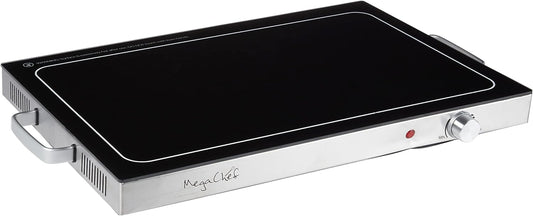 Megachef Electric Warming Tray with Adjustable Temperature Control, 24 in, Silver, Black
