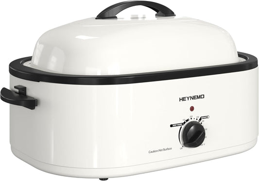 18 Quart Electric Roaster Oven, Turkey Roaster Electric, Roaster Oven Buffet, Selfbasting Lid, Removable Pan, Full-Range Temperature Control Cool-Touch Handles, White Body, Black Lid