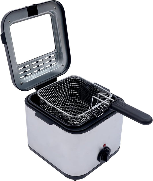 2.5L Deep Fryer with Basket Strainer Countertop Temperature Control Electric Fryer for Home and Commercial Use Stainless Steel Oil Fryer for Fried Chicken Shrimp Fries Chips