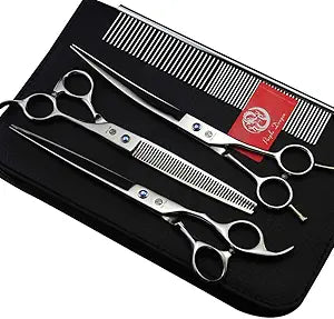 Purple Dragon 8.0 inch Dog Hair Cutting, Curved and Thinning Scissor Shears Pet Grooming Tool Kit
