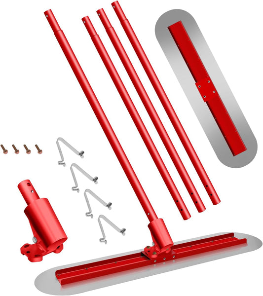 48''x12'' Concrete Bull Float Kit Fresno Round End Fresno Trowel Aluminum Magnesium Alloy Concrete Tools Finishing, Stainless Steel Trowel Board concrete float with 4 Handles and Tilt Bracket（Red）