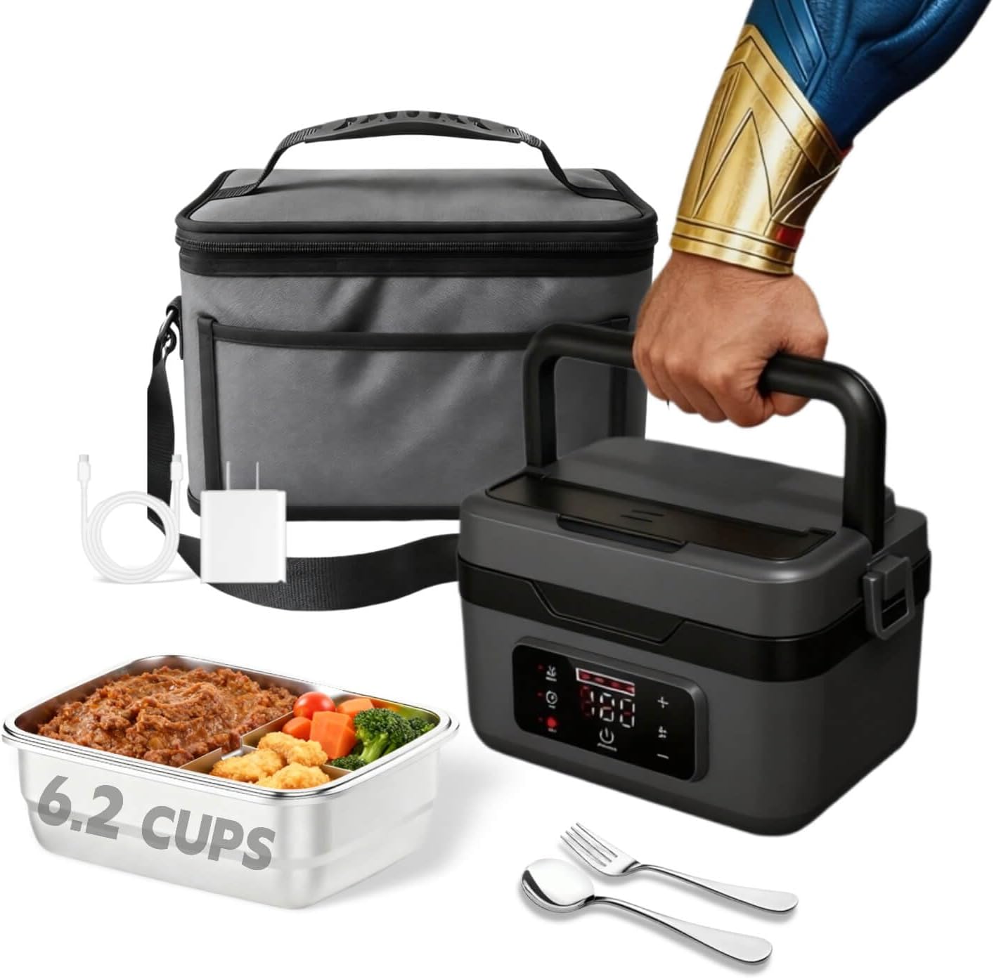 Shelonixy Cordless Electric Lunch Box, Heated Portable Food Warmer with 10000mAh Battery, 1L\/1.5L Capacity, 3-Modes for Office Car Travel