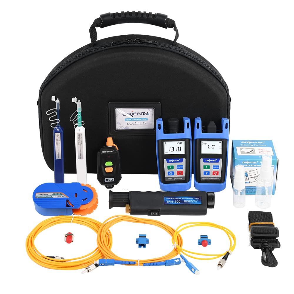FTTH Loss Test Kit, 200x Mini Fiber Scope, 800~1700nm Optic Power Meter, Optical Light Source, Visual Fault Locator, One-Press Cleaner Pen, Fiber Optical Tools Kit, VFL OPM OLS