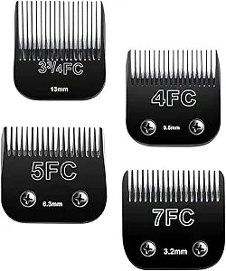 Detachable Pet Dog Clipper Blades,Compatible with Andis, Oster A5, Wahl KM Series Clippers,Made of Ceramic,Blackï¼Œ4PACK (3FC 4FC 5FC 7FC)