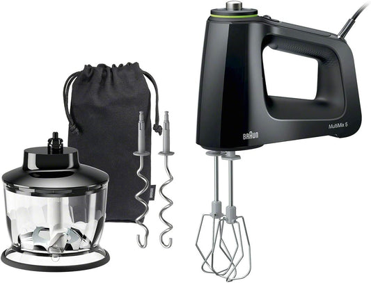Braun MultiMix 5 Hand Mixer, 350W Electric Mixer with Chopper, SmartMix Tech, 9-Speed + Turbo, MultiWhisk, Dough Hooks, Soft-Grip Handle, Lightweight Design, Black