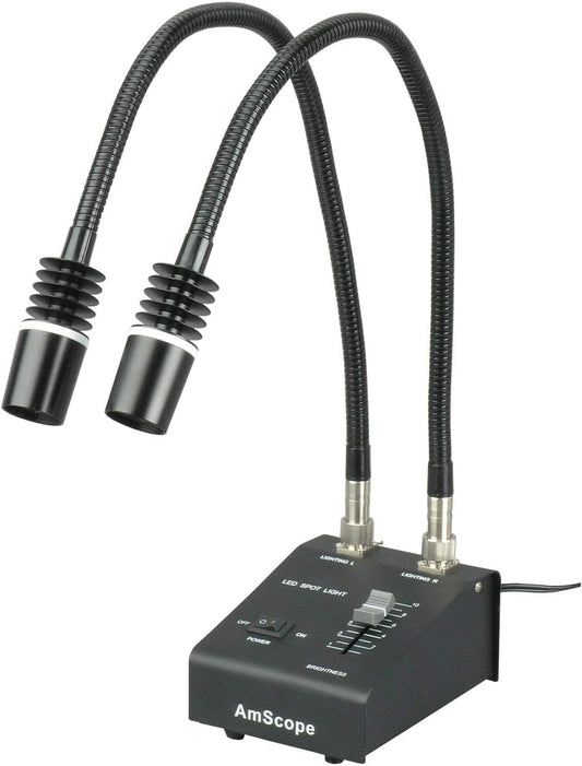 AmScope LED-6W Powerful 6 Watt LED Dual Gooseneck Lights Illuminator, Black, 1 Count (Pack of 1)