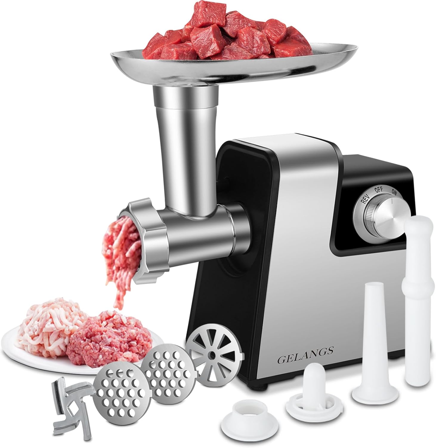 Electric Meat Grinder，350W(2800W Max) Sausage Stuffer Maker with Sausage Stuffer Tubes & Kubbe Kit，Food Grinder with Blade & 3 Plates For Home Kitchen Use