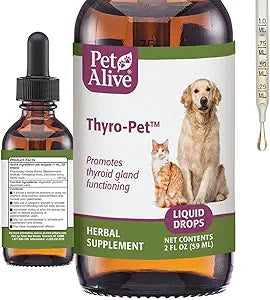 PetAlive Thyro-Pet â€“ Herbal Thyroid Support Supplement for Dogs & Cats - Liquid Formula with Bladderwrack, Nettle, and Astragalus - Plant-Based Daily Drops for Healthy Thyroid Function â€“ 2 oz Tincture
