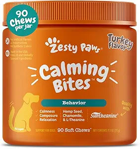 Zesty Paws Calming Chews for Dogs - for Everyday Stress, Relaxation, Composure, and Separation Turkey 90 Count