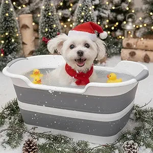 CYGNE Dog Bath Tub with Water Drain Plug, Collapsible Bathtub for Dog Washing and Grooming, Portable Foldable Space Saving Design for Pet Puppy Small Dogs Cats, BPA Free, Gray