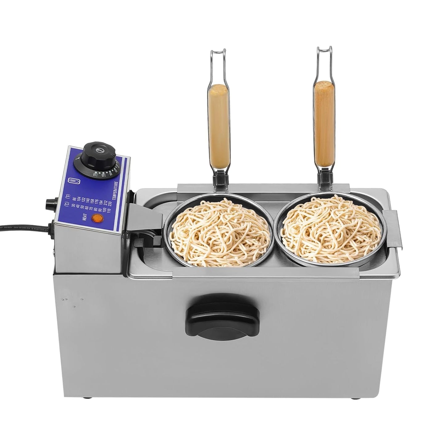2 Holes Noodle Cooking Machine, 110V 1200W Commercial Pasta Cooker Electric Noodle Cooker with 2 Baskets, Stainless Steel Blade Noodle Dumpling Maker for Home Restaurant and Shop