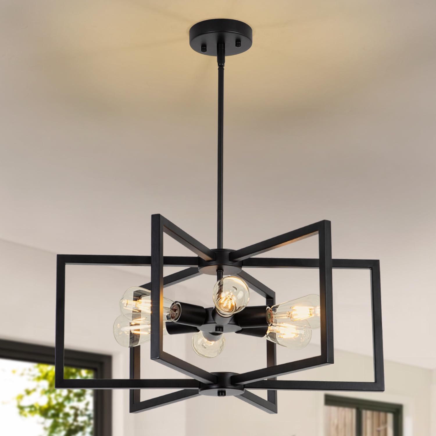 23.6\u201D Black Chandelier for Dining Room 6 Light Kitchen Chandelier over Table Farmhouse Dining Room Light Fixtures Over Table,Hanging Pendant Light Fixture with Adjustable Height for Entryway,Foyer