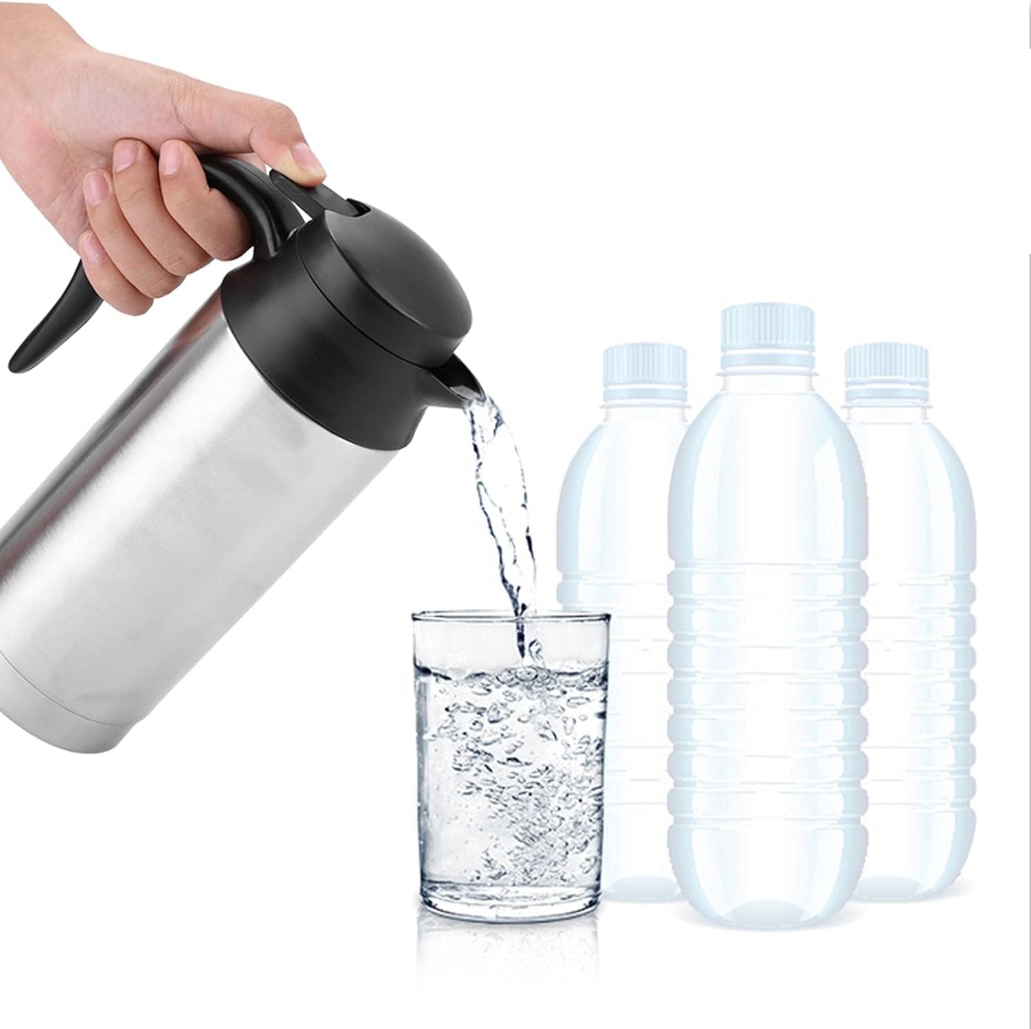 750ml DC 24V Electric Car Kettle, Stainless Steel Travel Mug Fast Boiling for Hot Drinks in Car or Van