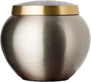 Pet Urn - Memorial Cremation Pet Urns for Dog and Cat Ashes, Hand Carved Mia Series Urn for Pets up to 40lbs (Medium, Pewter, Double Brass Paws)