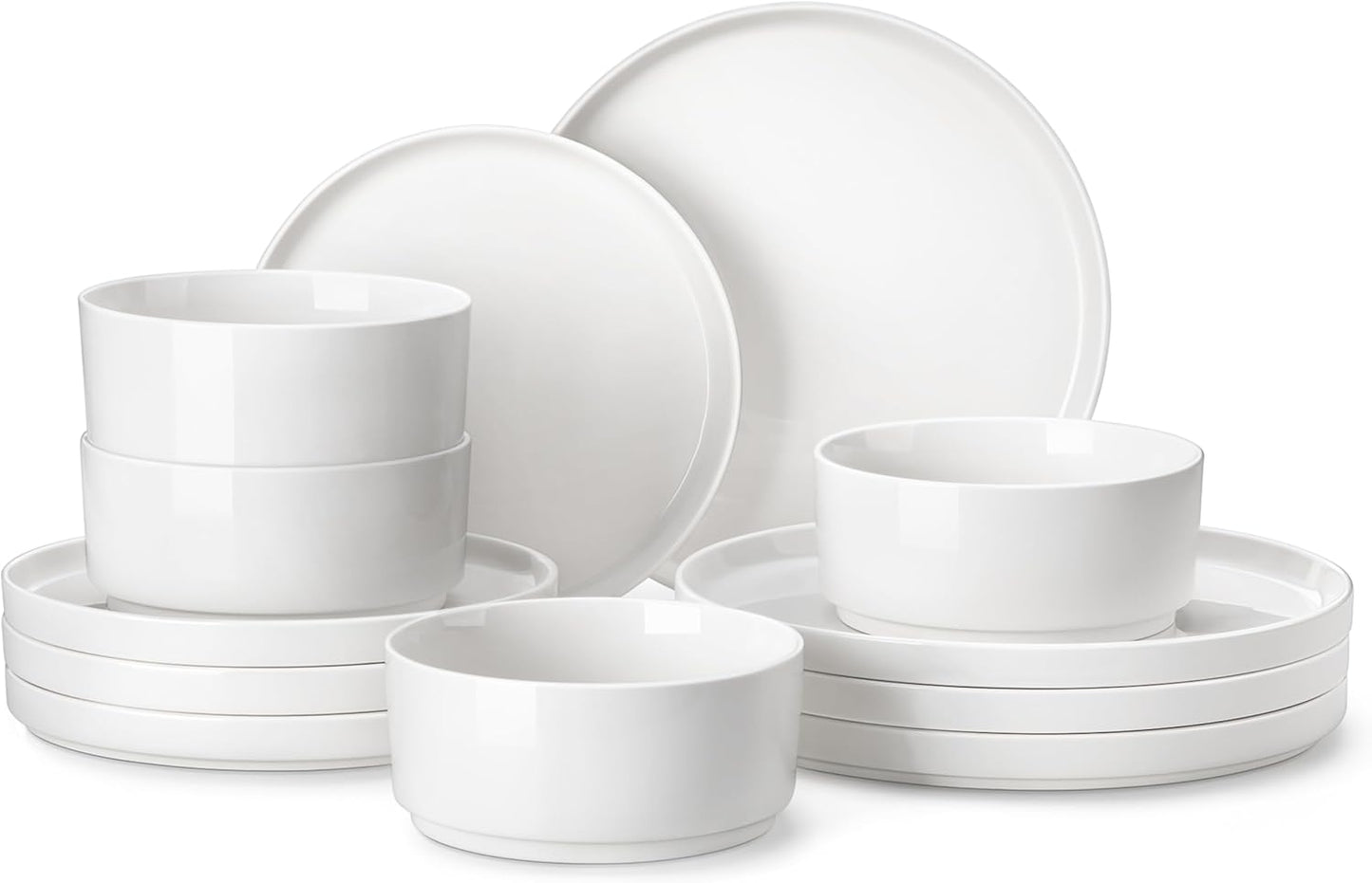 MALACASA 12 Pieces Porcelain Dinnerware Set, Modern White Dish Set for 4, Premium Serving Plates and Bowls Sets, Chip and Scratch Resistant Dishware Sets Kitchen Dishes Dining Ware Set, Series LEAH