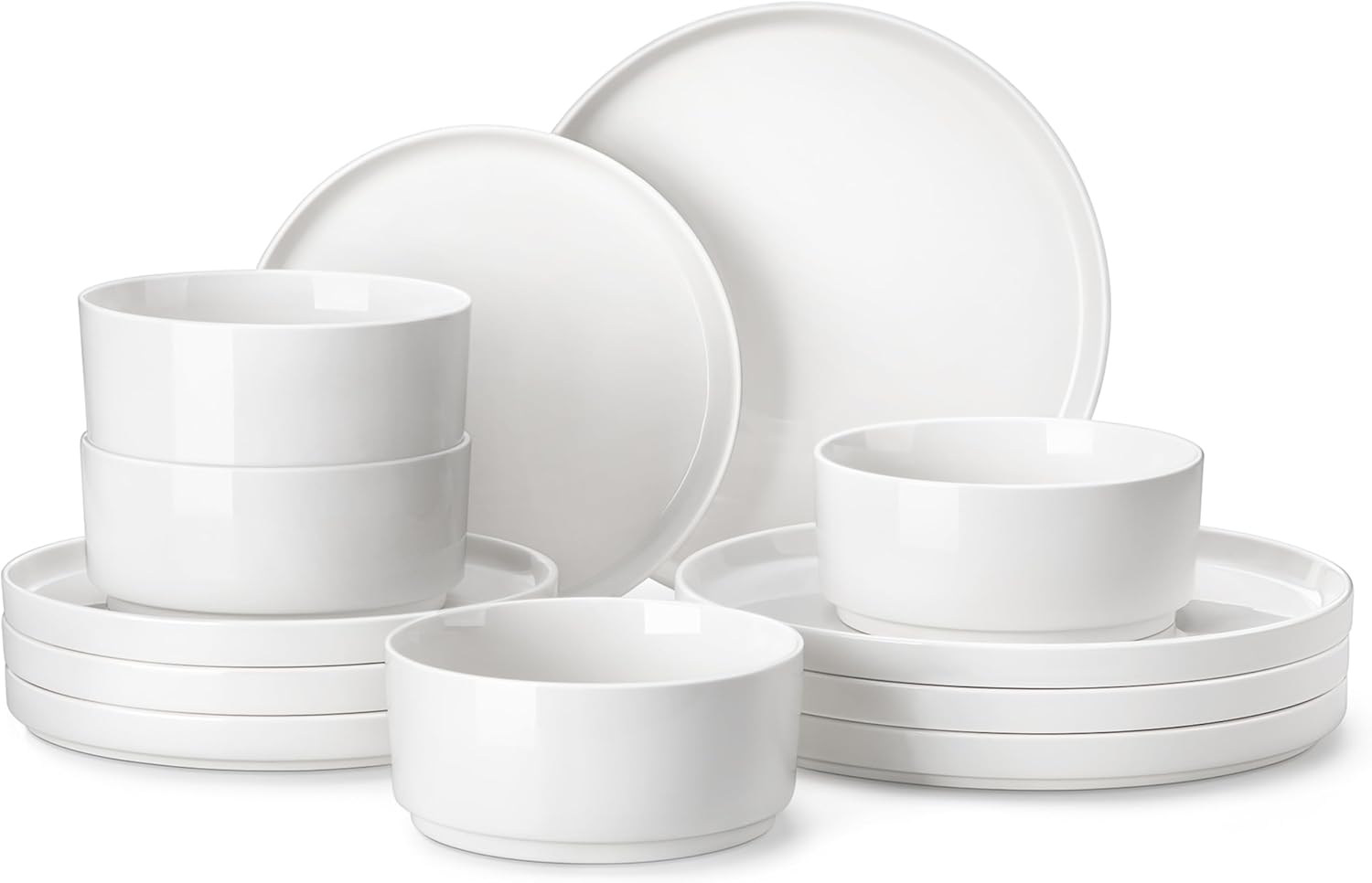 MALACASA 12 Pieces Porcelain Dinnerware Set, Modern White Dish Set for 4, Premium Serving Plates and Bowls Sets, Chip and Scratch Resistant Dishware Sets Kitchen Dishes Dining Ware Set, Series LEAH