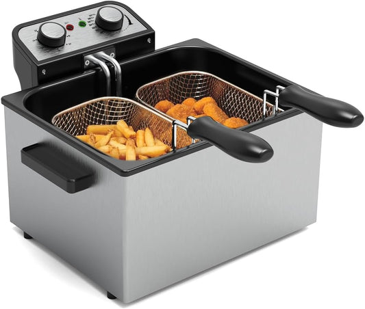 1750W Electric Deep Fryer with Basket,5L \/21 Cups Stainless Steel Electric Oil Fryer with 3 Frying Baskets, Adjustable Temperature,View Window Lid,Countertop Stainless Steel Body Deep Fryer Pot