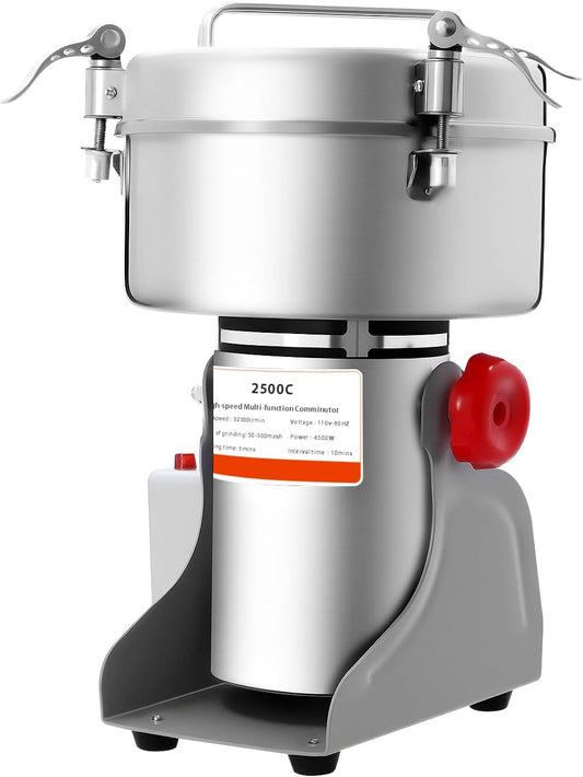 2500g Grain Mill Grinder, 32000Rpm High-speed Commercial Spice Grinder, 4500W Electric Stainless Steel Pulverizer Dry Grinding Machine for Grains, Coffee Beans and Seasonings