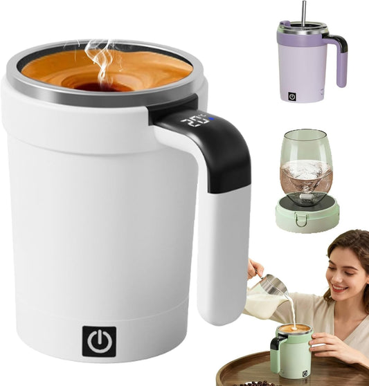 Self Stirring Coffee Mug, Electric Coffee Mug with A Built-In Lcd Thermometer, Electric Self Stirring CoffeeMug, Perfect for BrewingCoffee, Milk, Cocoa, Etc. (White)