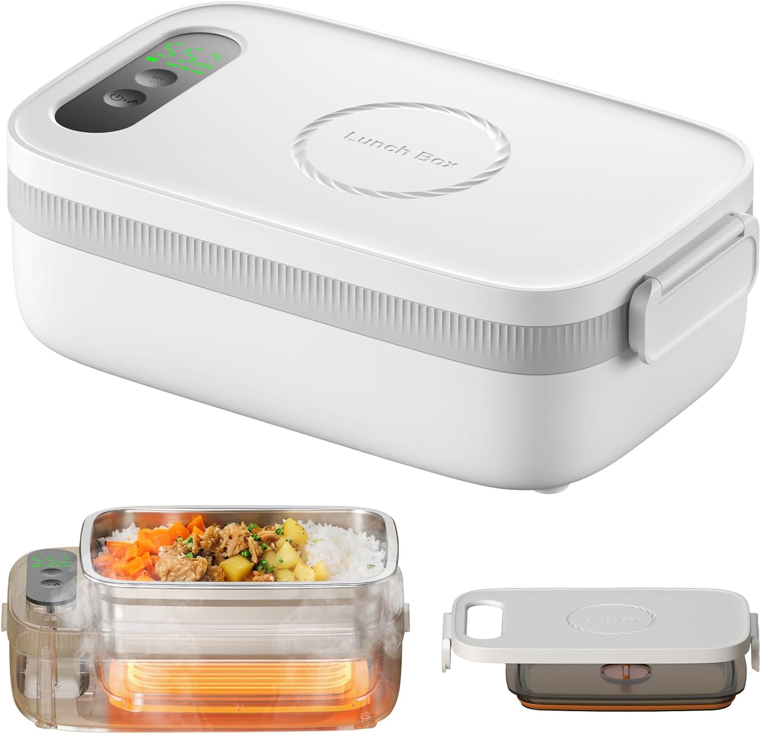 Cordless Electric Lunch Box, 14000mAh Rechargeable Heated Lunch Box, 1L Portable Food Warmer with Timer & Multi-Temp Settings for Office, Car, Camping & Travel
