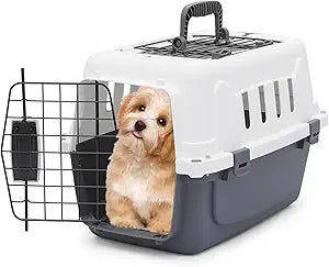 MoNiBloom 18-Inch 2-Door Top Loading Cat Carrier, Plastic Dog Crate Hard-Sided Dog Travel Carrier for Small Dogs and Cats, Ventilation and Security Lock Design for Pets up to 10 lbs (Grey)
