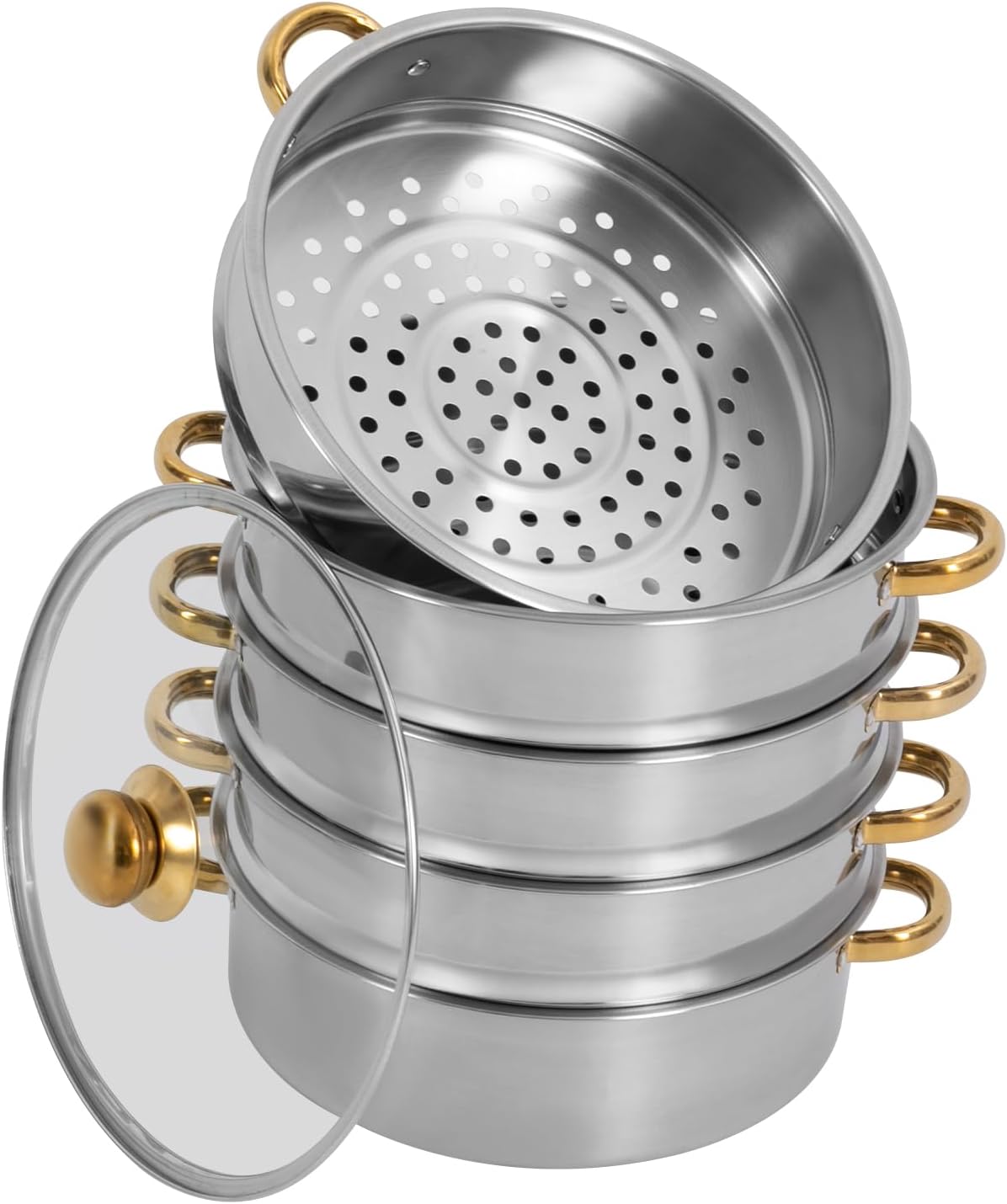 Stainless Steel Steamer Pots, Non-Stick Meat Vegetable Cooking Steam Pot Kitchen Steamer Cooker Dumpling Steamer Cookware Steaming Pots for Induction Cookers, Electric Ceramic Stoves (5-Tier, 30cm)