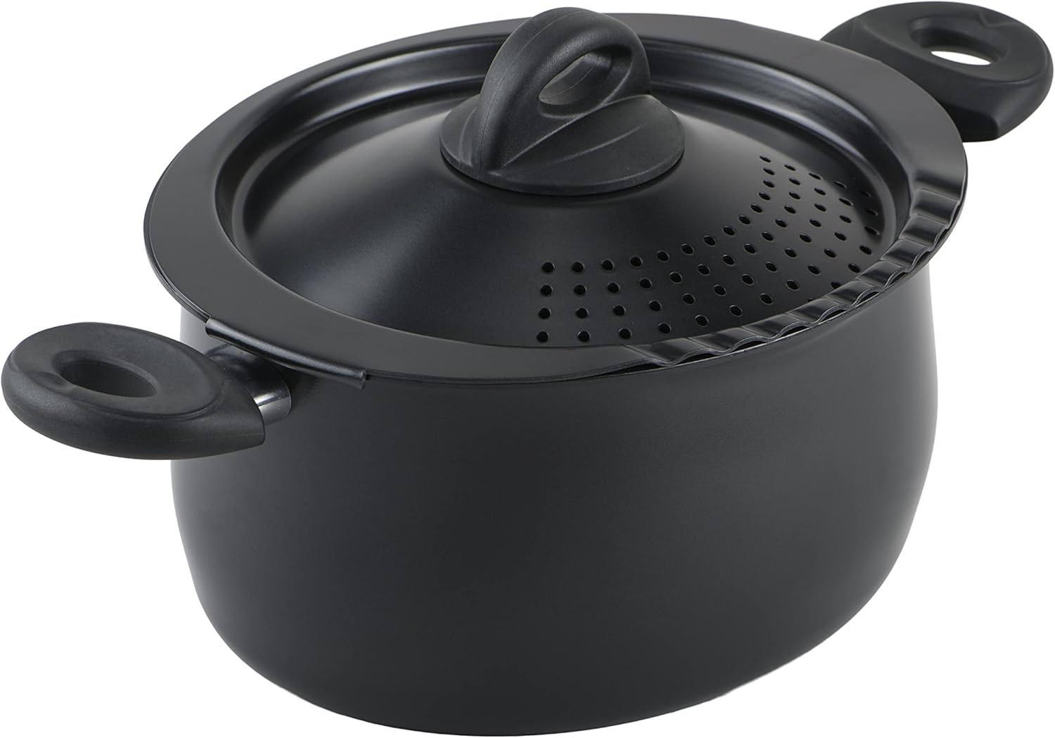 Bialetti 5.5-Quart Nonstick Aluminum Pasta Pot with Strainer Lid and Handles, PFOA-Free Nonstick Oval Cooking Pot and Lid, Black