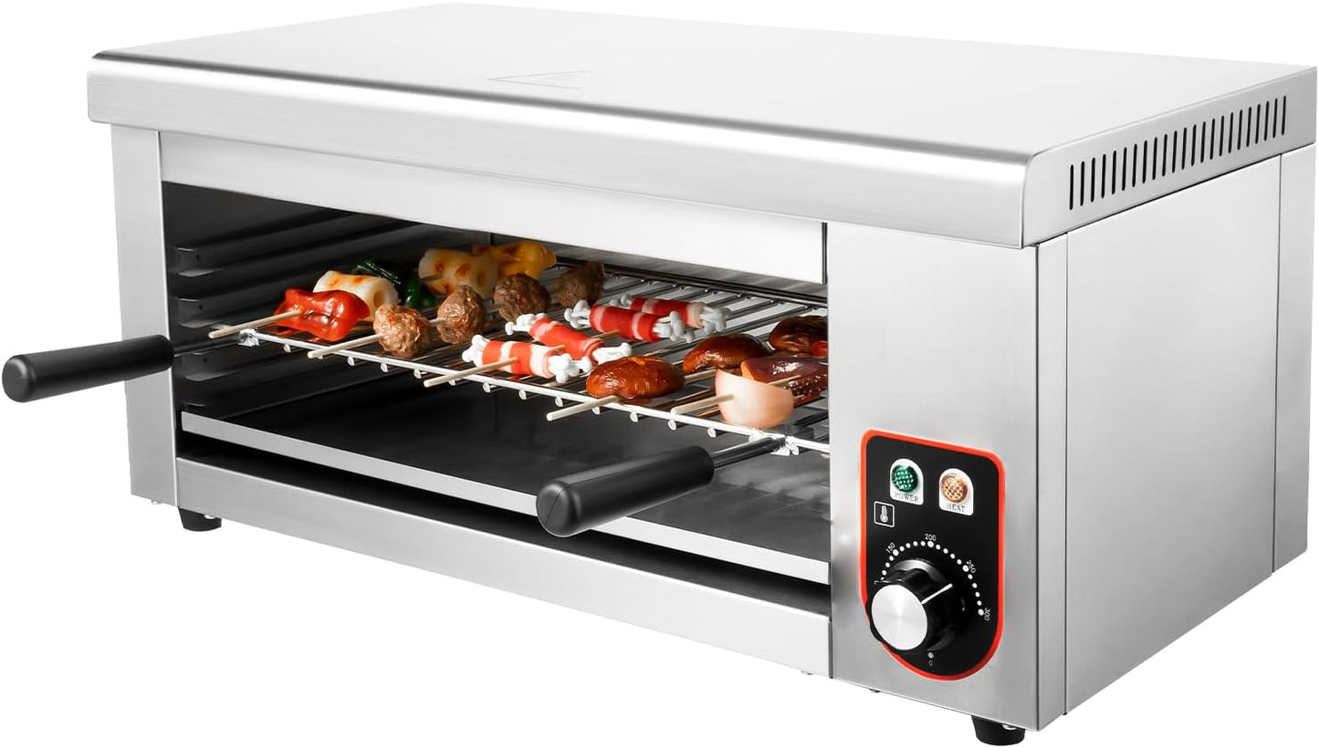 1500W Electric Cheese Melter Grill, 110V Salamander Broiler Machine, Countertop Steak Broiler, Stainless Steel Commercial Sandwich Grill, w/Indicators, for Melt Cheese, Toast Sandwiches