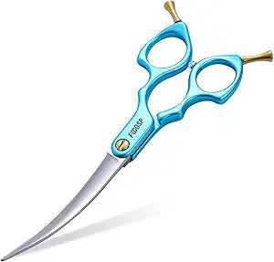 Professional Curved Dog Grooming Scissors with Sharper Self Grinding lightweight and finely trimmed split structure 6.5'' Japan VG10 63HRC for small dogs cat pet(Blue)