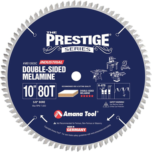 Amana Tool MB10800C Carbide Tipped Double-Face Melamine 10 Inch D x 80T H-ATB, -6 Deg, 5/8 Bore Circular Saw Blade