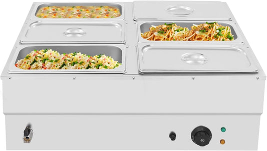 6-Pan Commercial Food Warmer, 1500W Stainless Steel Electric Buffet Warmer with Lid & Drain Valve, Countertop Steam Table Bain Marie for Parties, Catering, Restaurants & Buffet Serving