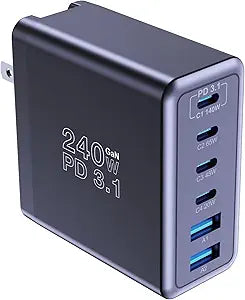 240W USB C Charger, 140W Laptop Fast Charger, PD3.1 PPS 6-Port USB Type C Wall Charger, Advanced GaN Power Adapter, for MacBook Pro 16'', iPhone 16 Series, iPad Pro, Galaxy, Pixel, and More