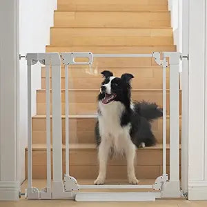 Clear Baby Safety Gate for Stairs,29.52-37.79" Wide, 30" Tall Pressure Mounted Acrylic Pet Gate, Easy Walk Through Auto Close Child Gate for Doorways and House,29.52-37.79"