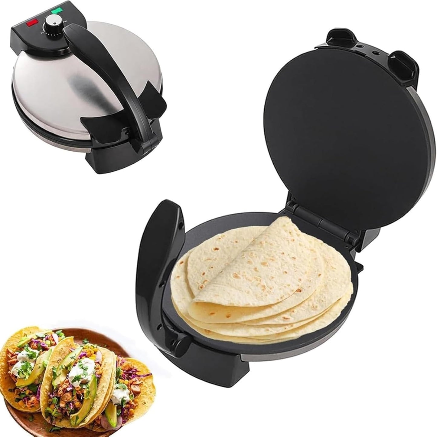 12 Inch Electric Tortilla and Roti Maker Press – Non-Stick Surface, Adjustable Temperature, Compact Flatbread Machine