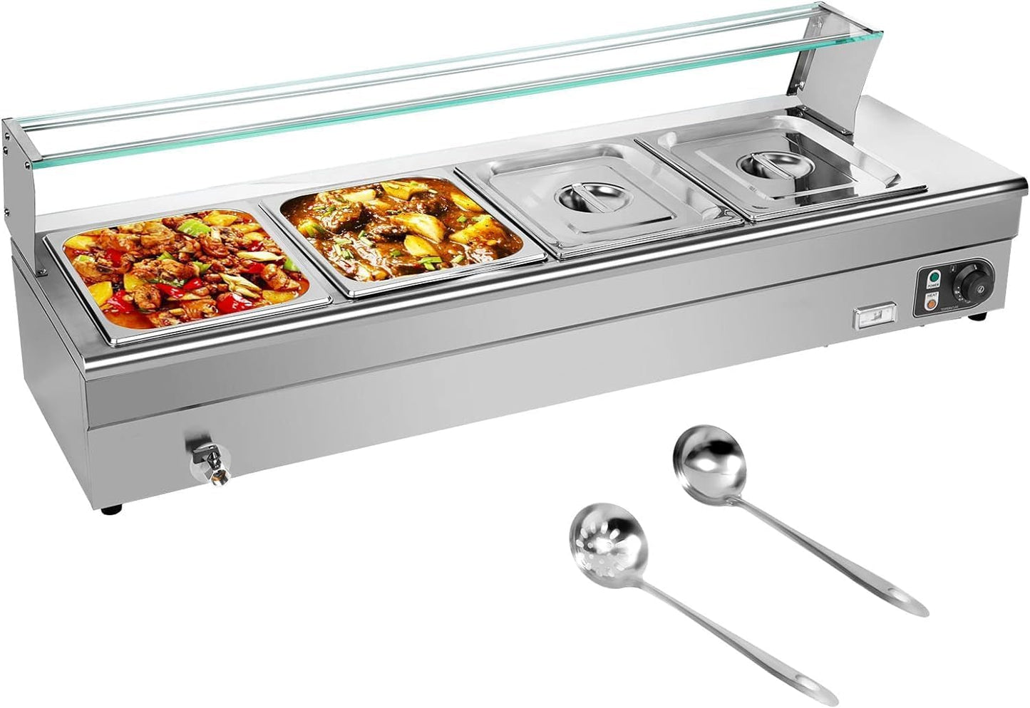 4 Pan Commercial Food Warmer, 4 * 12QT 110v 1500w Electric Stainless Steel Bain Steam Table Food Warmer with Large Capacity Pans for Catering and Parties Restaurants Business Occasion (4 * 1\/2 Pan)