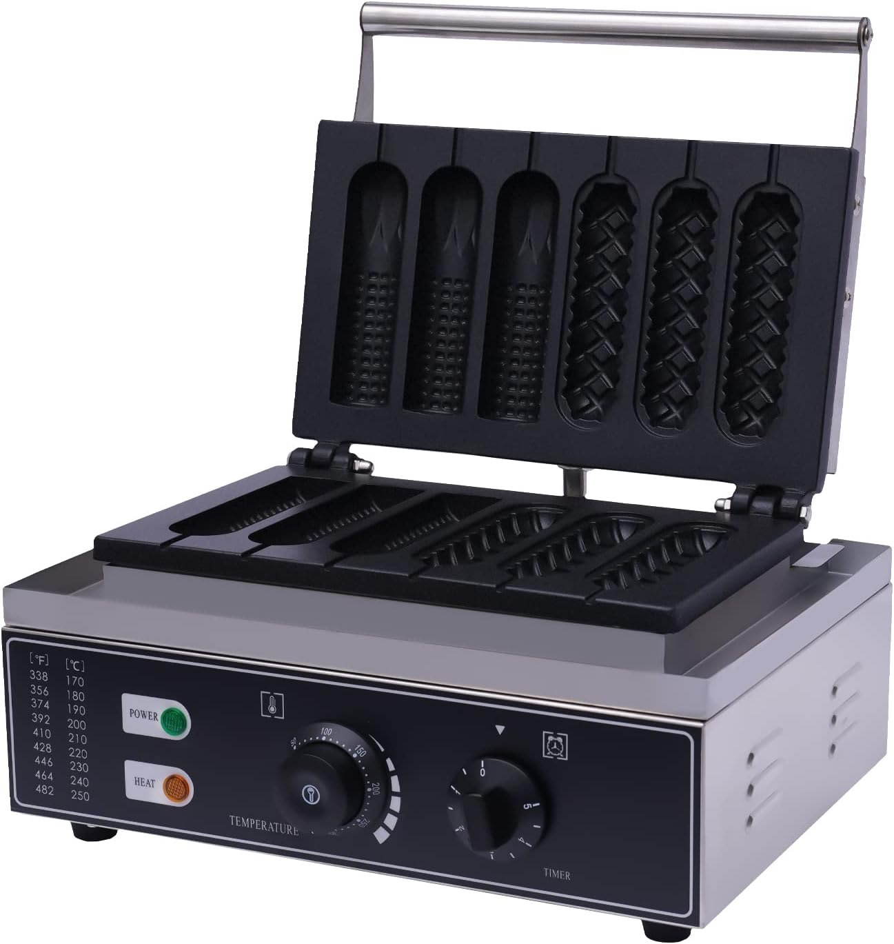 110V Nonstick 2-Shape Commercial Electric 6pcs Hot Dog Maker Machine Waffle Baker Electric Waffle Maker Muffin Machine Corn Dog for Family Breakfast Gift 1500W