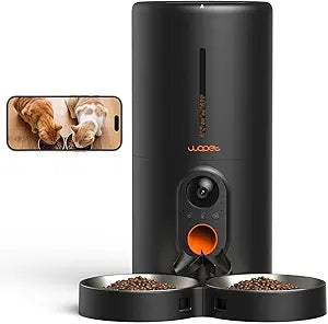 WOPET Automatic Cat Feeder with Camera for Two Cats, 6L Automatic Dog Feeder with HD Video and Night Vision, 5G/2.4G WiFi Pet Feeder for Cats & Dogs, SD Card Storage & 2-Way Audio