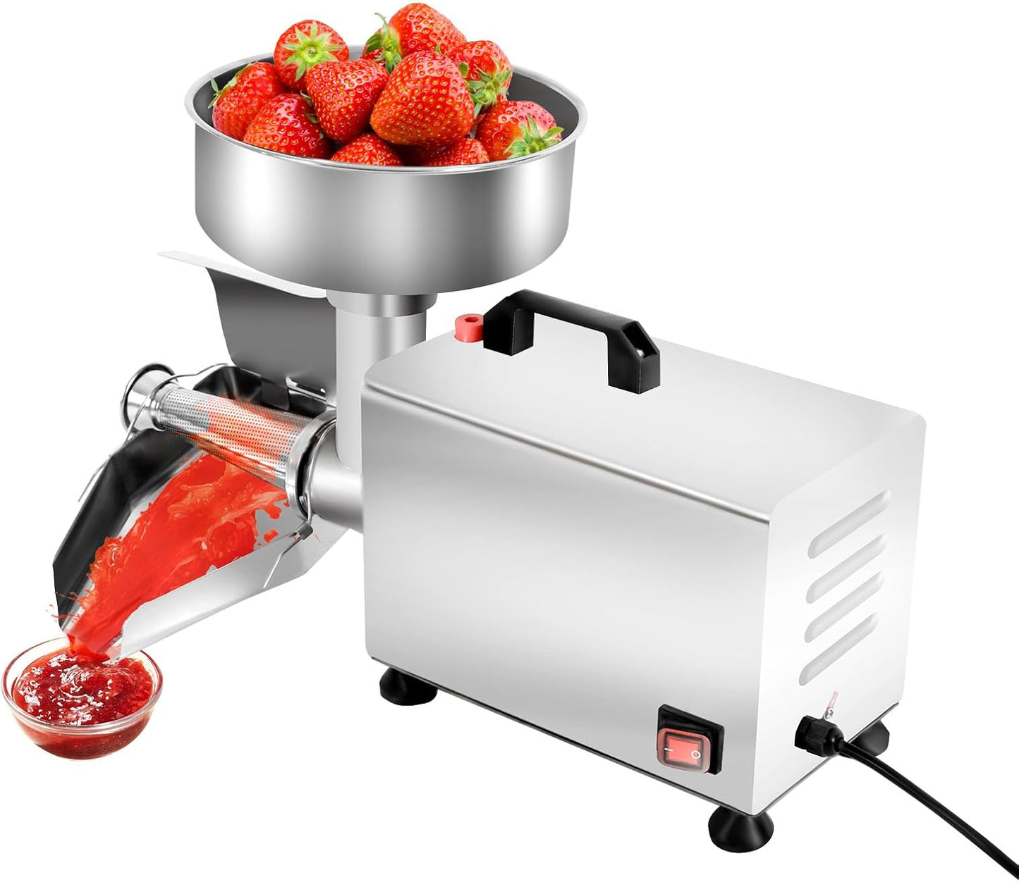 110V Electric Tomato Strainer,450W tomato Milling Machine,Disassembled Stainless Steel Tomato Press And Strainer,Pure Copper Motor Food Strainer & Sauce Maker for Restaurants, Beverage Stores (Silver)