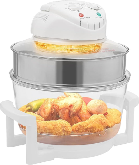 18QT Portable Air Fryer, 360° Electric Airy Fryer, 1200W-1400W Electric Oven, Glass Airfryer with Adjustable Temperature & Timer, Dual Heating Methods, 360° Viewable Air Fryer Oven for Kitchen