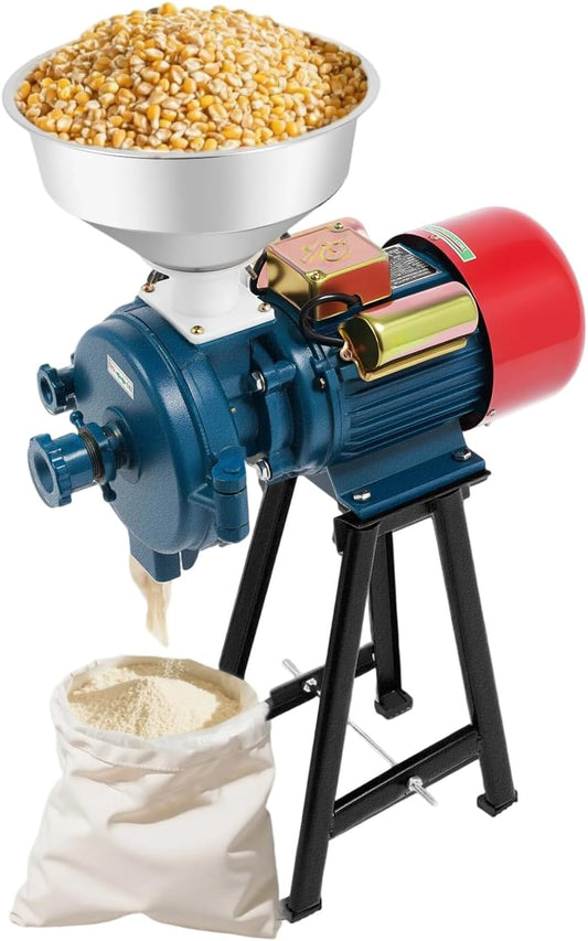 Electric Grain Grinder Mill, 2200W 220V Corn Grinder with Funnel, Commercial Corns Grinders with Funnel,Dry Feed Grain Mill Machine,Thickness Adjustable,Powder Grinders for Grain Corns Rice(2 package)