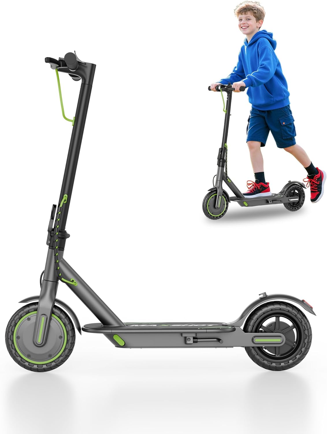 MAXSHOT Electric Scooter Adults & Big Kids, 350W Powerful Motor, Top Speed 16/19MPH, 12/16/19/21Miles Range, 8.5" Solid Tires Folding Commuter Escooter with Dual Suspension for Commuting, APP Control
