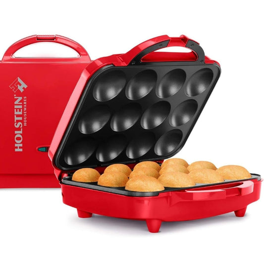 Holstein Housewares Non-Stick 12-Count Electric Cupcake Maker Machine \u2013 Bakes 12 Cupcakes, Muffins, Pizza Cups, Cinnamon Buns \u2013 Perfect for Gifts, Birthdays, Holidays, or Bake Sales, Red