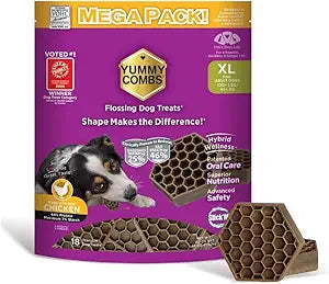 Yummy Combs Dog Dental Treats â€“ Vet VOHC Approved â€“ Delicious Chicken Protein â€“ Removes Tartar with Cleaning Comb Shape â€“ Dental Dog Treats for Extra Large Dogs (36oz, 18 Count)