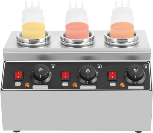 240W Commercial Electric Hot Sauce Jam Bottle Warmer,3 Bottle Electric Sauce Warmer,110V Stainless Steel Sauce Heat,Chocolate Preservation Machine, for Kitchens,Cafeterias,Restaurants