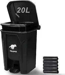 Dog Poop Trash Can Outside, 20L/5Gallon Pedal and Removable Inner Waste Bin, Outdoor Dog Poop Trash Can with 100 Bags, Pet Waste Container for Garden, Black