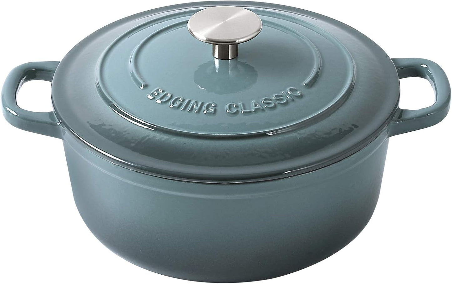 EDGING CASTING Enameled Cast Iron Round Dutch Oven with Lid Dual Handle Pot Bread Ovens, 7 Quart, Slateblue