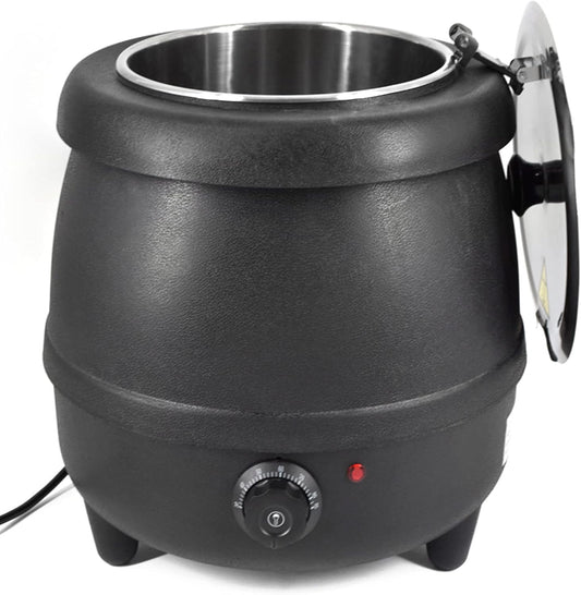 10L Commercial Food Warmer - Soup Kettle With Stainless Steel Hinged Lid, 400W 110VPP Shell Electric Black Countertop Warmer, Detachable Pot for Restaurants and Large Families