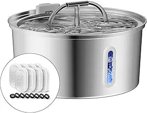 Cat Water Fountain Stainless Steel, 3.2L/108OZ Pet Water Fountain for Drinking,Automatic Metal Dog Water Fountain with 8 Filters & 8 Sponges,Quiet Pump,Dual-Stream for Cats, Dogs,Multiple Pets Indoor