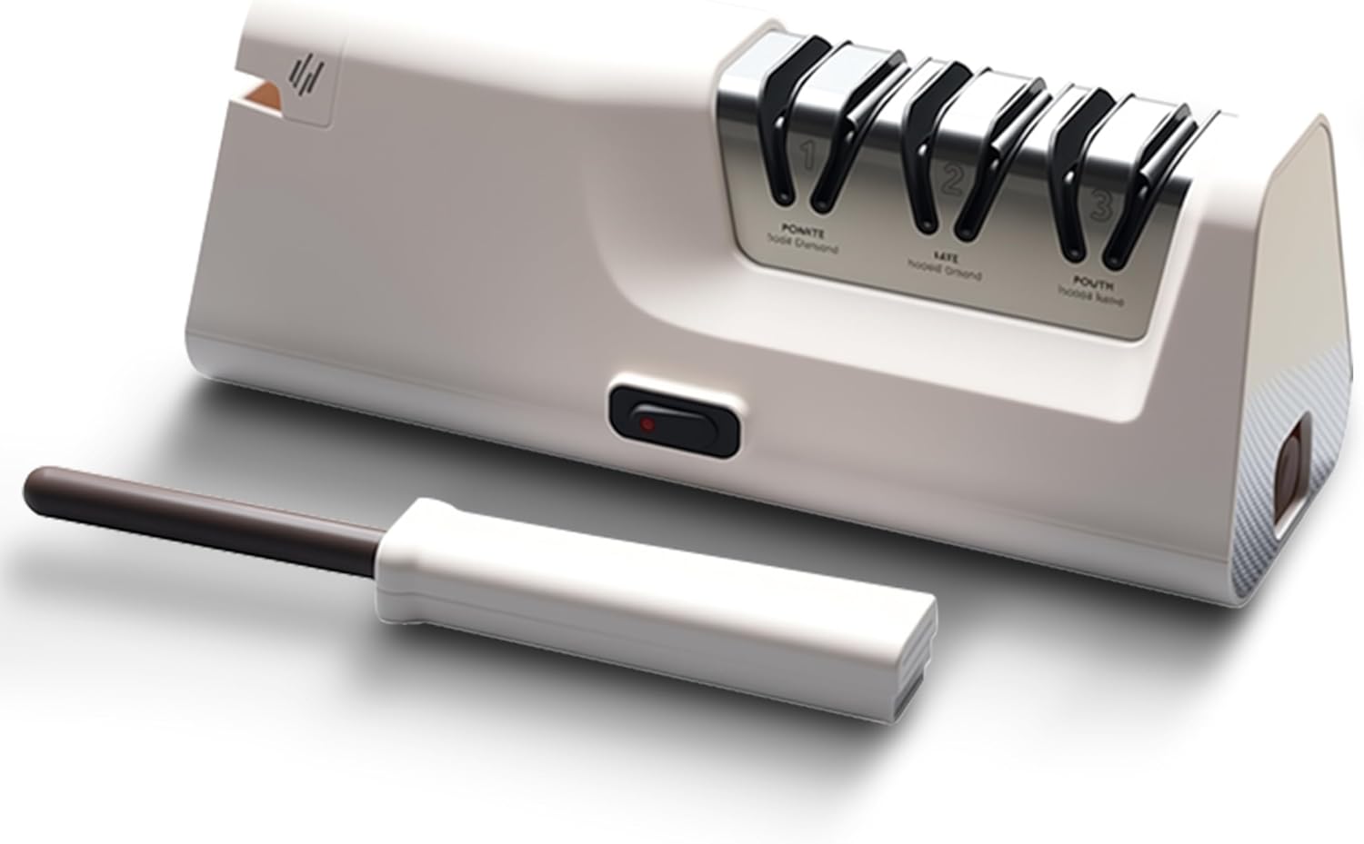 Professional Electric Knife Sharpener with Retractable Sharpen Rod, 100-Percent Diamond Abrasives 18° Precision Angle Guides, Sharpening/Repairing/Polishing, White